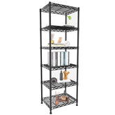 GIOTORENT 6-tier shelf stand in black for compact pantry storage
