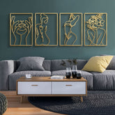 Glamativity gold wall art 4-pack abstract woman body for modern living room decor