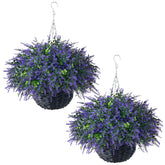 GLIDLION artificial eucalyptus and lavender hanging basket assembly for a realistic outdoor display