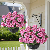 GLIDLION pink geranium hanging basket for outdoor spaces with UV-resistant silk blooms.