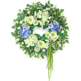 GLIDLION hydrangea and eucalyptus wreath for the front door boosts curb appeal.
