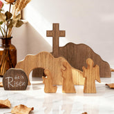 Glintoper empty tomb Easter scene 7-piece set on table, ideal centerpiece for religious displays.