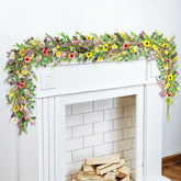 GLOMAXLY 6 ft wildflower garland with wisteria, lavender, and daisies for year-round decor.