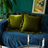 Glory Season velvet throw pillow cover front view in olive green