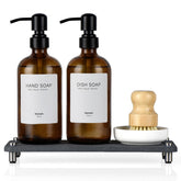 Glumzrk amber glass soap dispensers with black pumps for stylish sinks.