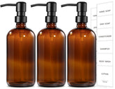 GMISUN amber glass dispenser trio on bathroom vanity showing round shape and warm color
