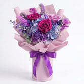 Gnifot preserved roses bouquet in purple, vibrant for years without water or sun.
