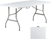 Go-Trio 6ft folding table opened for events with a sturdy frame, great for parties.