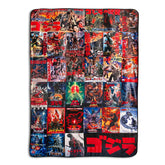 Godzilla poster oversized plush throw showcases iconic collage for cozy movie nights.