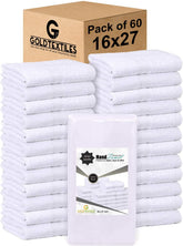 Gold Textiles white 16x27 towel bulk pack ready for spa and hotel use.