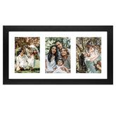Golden State Art 9x18 black wood frame with white mat displaying three 5x7 photos clearly