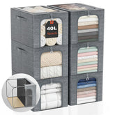 GoMaihe six-pack clothes storage bins with metal frames and lids, stacked neatly for strong closet organization.