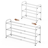 Gonfoam 3-Tier Expandable Shoe Rack front view shows a sturdy metal frame for organized entryways