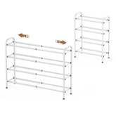 Gonfoam expandable 4-tier shoe rack fully expanded in entryway keeps shoes organized.