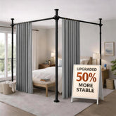 Gonnrly room divider rod fully extended for wide, adaptable space definition.