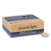 GoodLight unscented tea light 100-count glows softly for intimate evenings.