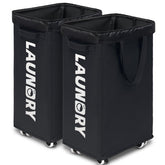 Goodpick 75L rolling laundry basket front view with wheels for easy transport