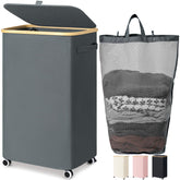Goodpick laundry basket with wheels for easy transport on any floor.