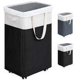 Goodpick rolling laundry hamper with wheels showing 75L capacity for easy transport and large load.