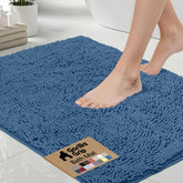 Gorilla Grip Bath Rug Mat 44x26 in blue with plush chenille for cozy feet.