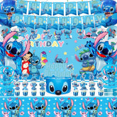 GOTOFUN blue stitch theme backdrop for a kawaii birthday photo setup.