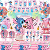 GOTOFUN pink cartoon banner provides a cute birthday photo backdrop for Stitch fans.