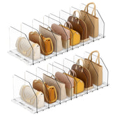 GotSpace Purse Organizer in clear acrylic keeps closet purses visible and accessible.
