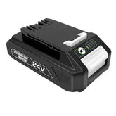 GOXX 24V 3.0Ah battery close-up showing high capacity for extended cleaning.