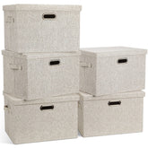 Graciadeco large stackable bin with lid in beige for closet organization
