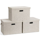 Graciadeco large quart storage bin with lid in beige for sturdy organization.