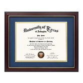 GraduationMall 8.5x11 frame with navy over gold mat for certificates