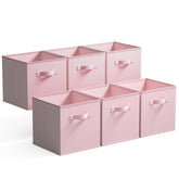 GRANNY SAYS cube storage bin pink front view on shelf, ideal for tidy toy storage