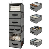 GRANNY SAYS hanging closet organizer with 6 shelves keeps clothes neatly accessible.