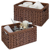 GRANNY SAYS wicker storage baskets rectangle brown 2-pack on shelf for tidy organization.