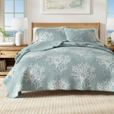 Great Bay Home coastal quilt Ether Blue on bed, lightweight all-season comfort