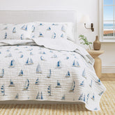 Great Bay Home coastal quilt set with sailboats—soft microfiber comfort for year-round use.