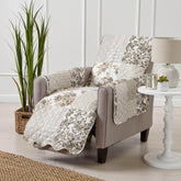 Great Bay Home reversible patchwork recliner cover in taupe offers two looks and protection.