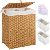 Greenstell 90L laundry hamper front view showing sturdy frame and natural weave