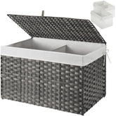 GREENSTELL storage basket with lid grey demonstrates organized bedding storage.