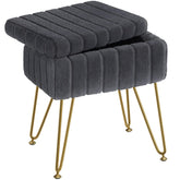 Greenstell vanity stool with faux fur seat and hidden storage basket for quick room organization.