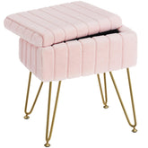 GREENSTELL vanity stool with plush faux fur and hidden storage basket