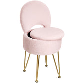 GREENSTELL vanity stool pink faux fur seat offers cozy seating for makeup routines.