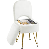Greenstell vanity stool with storage keeps makeup items within reach in a compact space