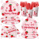 GREHUMOR Berry First Birthday 9in plates for dessert servings at a strawberry party