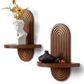 GRID FORTE arched wall shelf front view in walnut finish, mid-century style for display