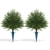 Grooy artificial cypress topiary with spike for porch display.