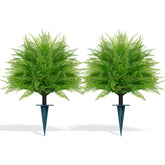 Grooy artificial fern topiary ball with ground spike for weather-resistant porch display