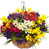Grunyia artificial outdoor flowers in hanging basket brighten porches for ready-to-display decor