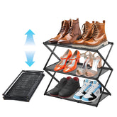 GTIPPOR small shoe rack for entryway with three tiers foldable in black for space-saving storage