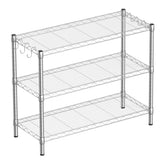 Guan River 3-Shelf chrome assembly facilitates quick setup and organized space.
